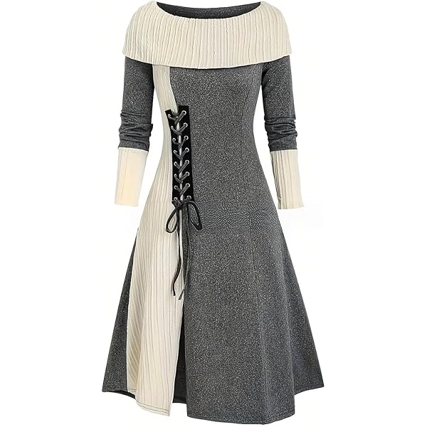 パーティードレス Lace-up Long Sleeve Midi Sweater Dress Women Long Sleeve Midi Sweater Dress Mock Neck Pleated Aline